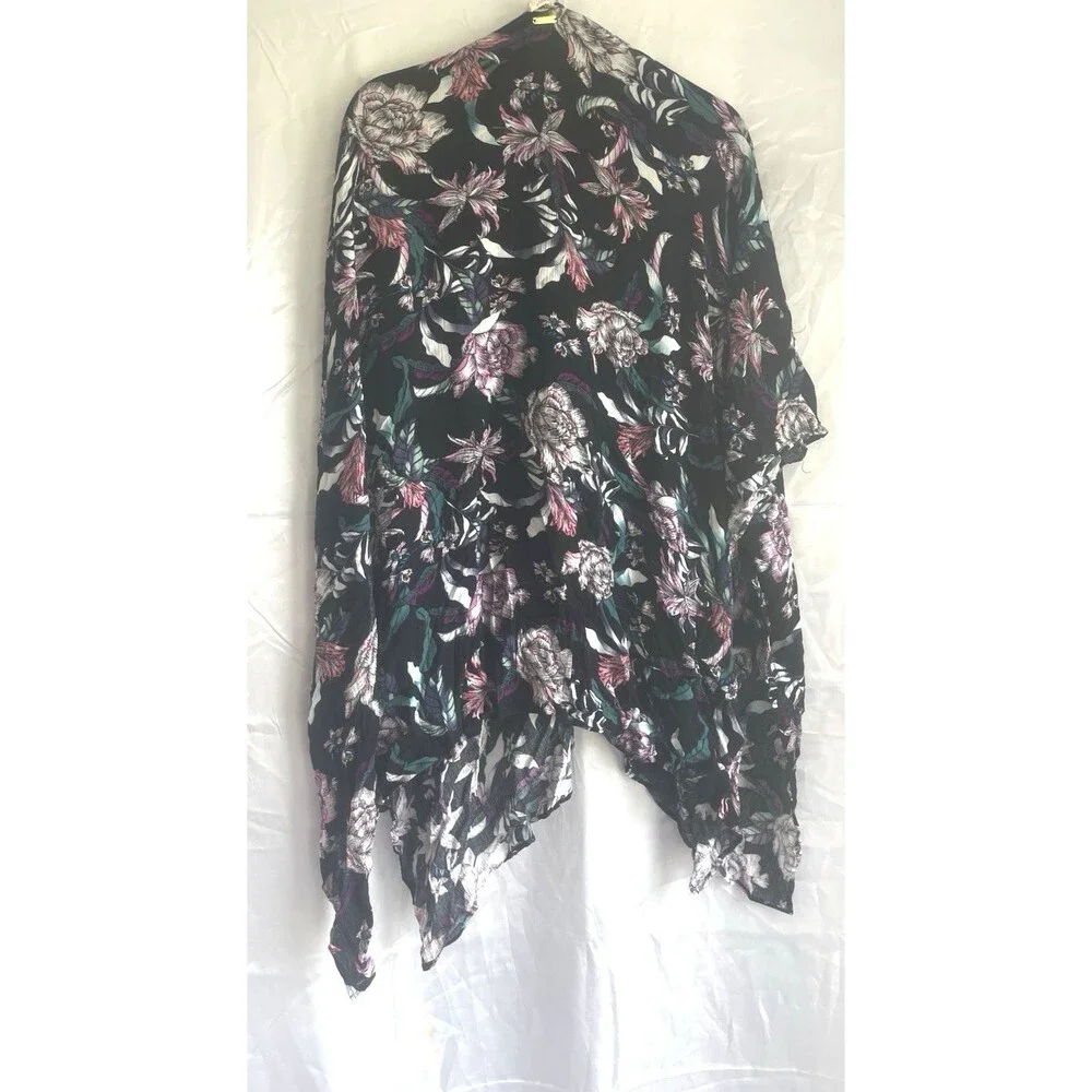 Body Glove Kimono Women OS Floral Print Open Front Black Boho Tropical